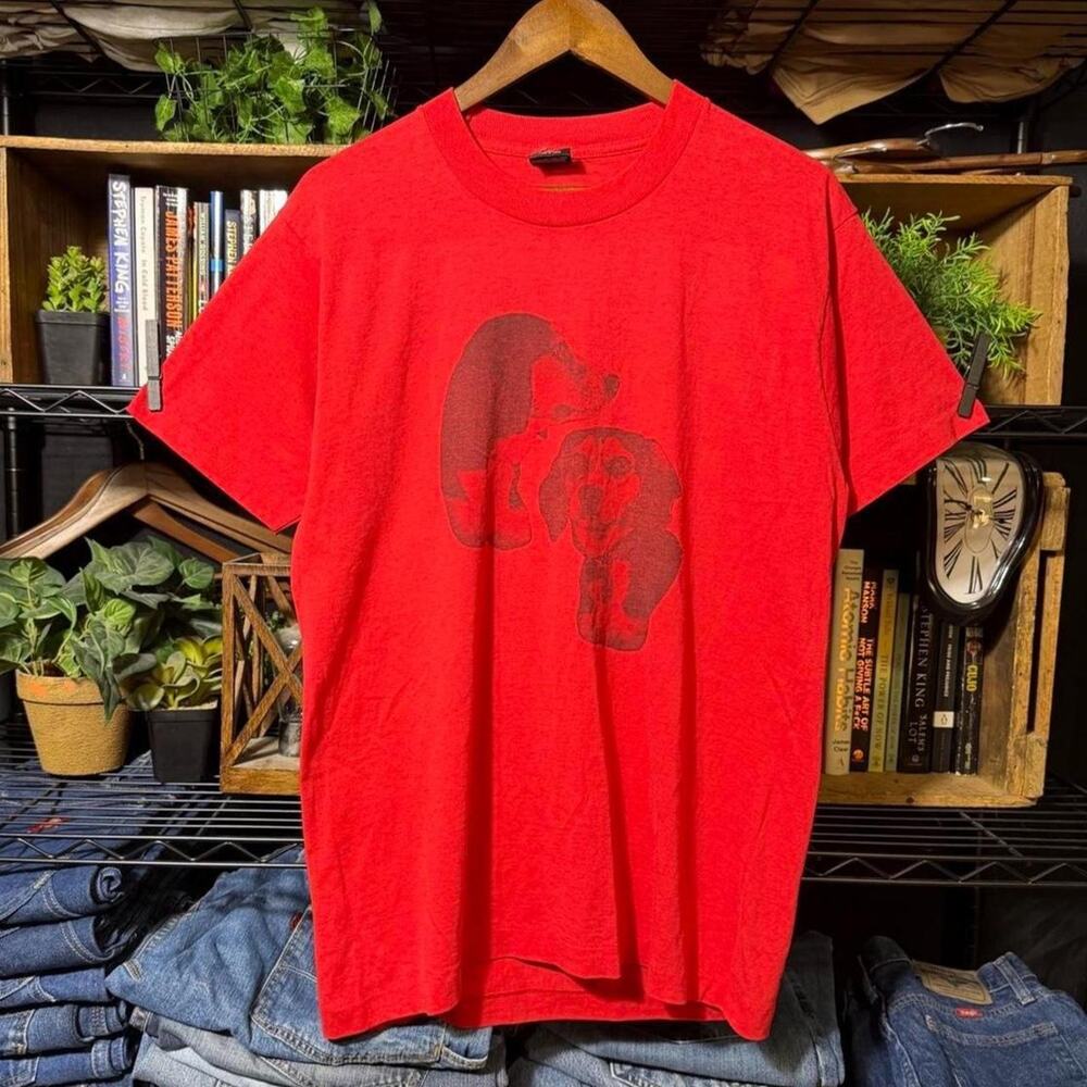 Vintage 90s Single Stitch Wiener Dog Tee Shirt Red Black Mens Large